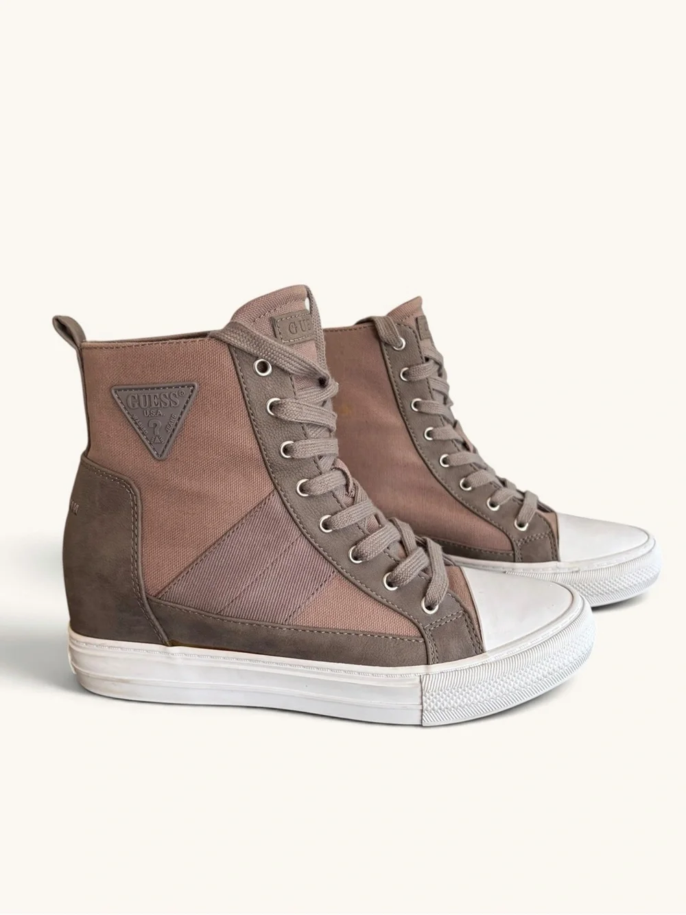 GUESS Women's High-Top Lace-Up Sneakers in Taupe (brown/gray)and White